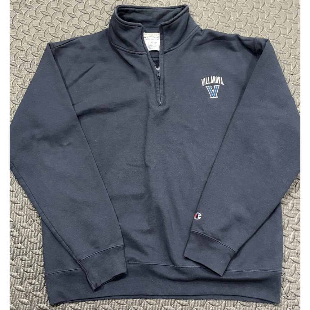 Villanova Champion 1/4 Zip Pullover Large Navy Blue Sweatshirt Mock Embroidered
